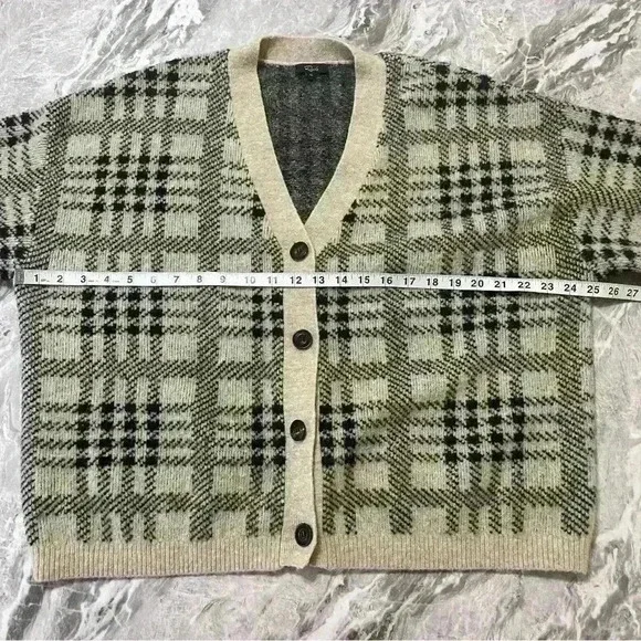 Rails Women's Plaid Cardigan Sweater Ivory Black Size XL Wool Winter Preppy - Picture 6 of 11